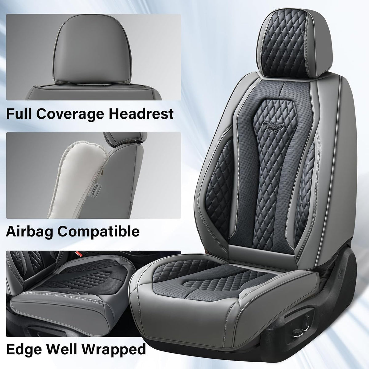 Coverado Seat Covers, Car Seat Covers Full Set, Black Car Seat Cover, Car Seat Covers Front Seats Back Seat Cover, Waterproof Car Seat Cushion, Leather Seat Covers Seat Protector Fit for Most Cars