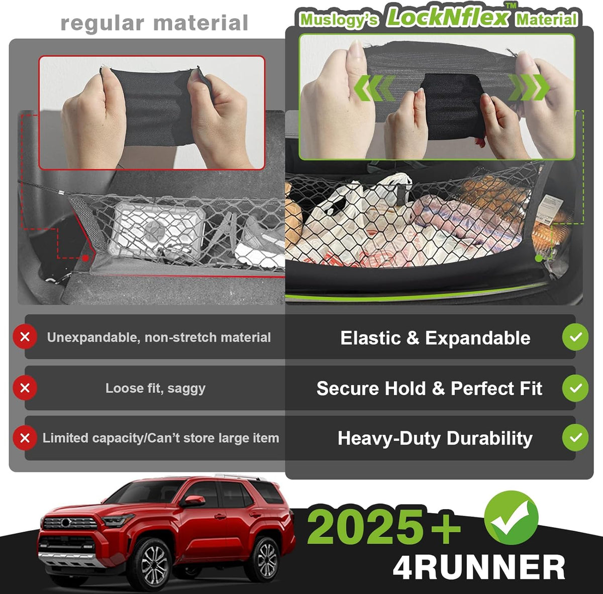 Muslogy Truck Bed Cargo Net Trunk Netting Compatible with 2023-2025 2026 Honda CR-V Accessories, Pickup Cargo Organizer SUV Sedan Storage Net w/Heavy Duty Carabiners - Colors A