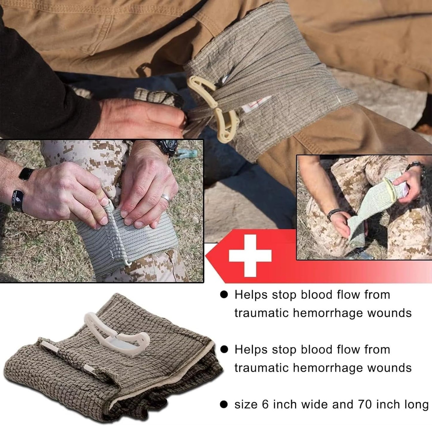IFAK Trauma Kit with Emergency Compression Strap, 6-Inch Bandage, Splint, Outdoor First Aid Kit for Car, Camping, Hiking and Travel with Molle Bag