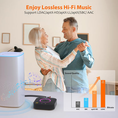 1Mii B06+ Bluetooth Receiver, Hi-Fi Wireless Audio Adapter, Bluetooth 5.3 Receiver with 3D Surround aptX HD aptX Low Latency for Home Music Streaming Stereo System