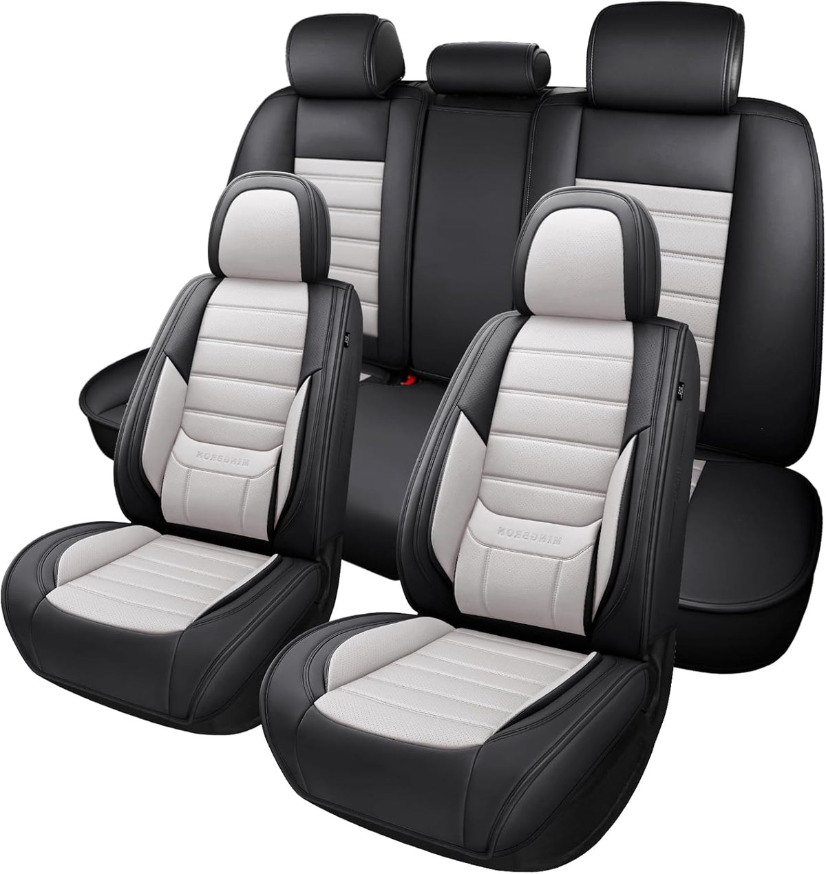 MINGBRON Car Seat Cover Full Set, Leather Car Seat Cover, Waterproof Seat Covers, Car Seat Cushion, Nappa Leather Seat Covers Car Seat Protector Universal Fit Most Cars Black