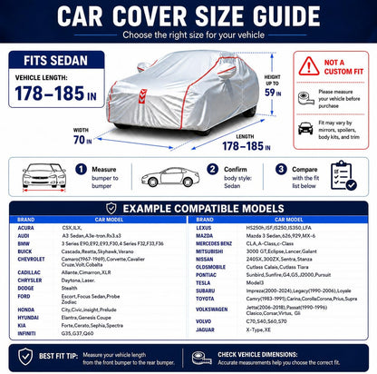 Car Cover for Sedan, Waterproof All Weather Heavy Duty, 360° Underbody Wrap Windproof Design, Quick Install Outdoor Vehicle Cover, Fits 186-193 in