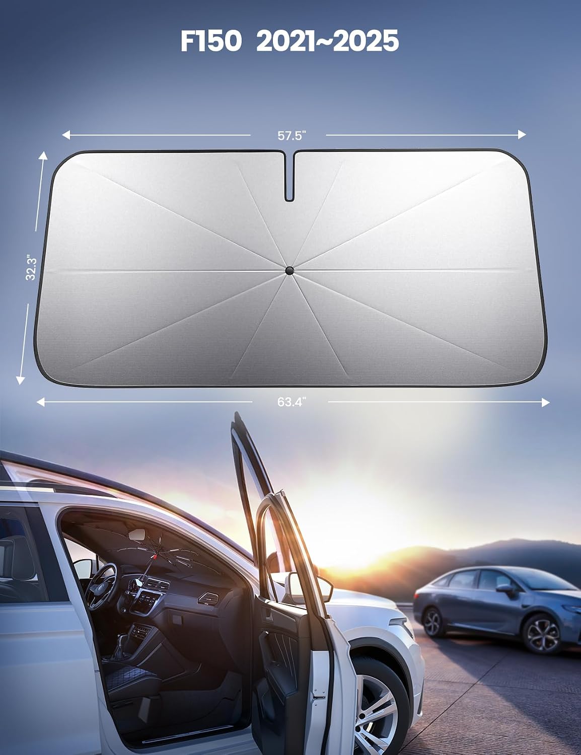 Lamicall Car Windshield Sunshade Umbrella - Foldable Car Windshield Sun Shade Cover, 5 Layers UV Block Coating, 52"x31" Front Window Heat Insulation Protection, for Auto Sedan, SUV Windshield