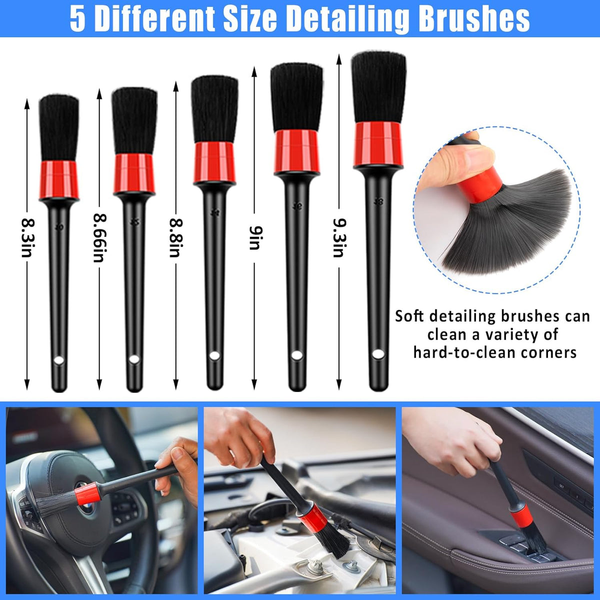 Car Detailing Kit, Car Detailing Brush Set with Vacuum, Bendable Car Wheel Rim Cleaner Brush Set, Car Detailing Brushes, Car Wash Cleaning Tools Kit for Interior, Exterior, Wheels, Blue