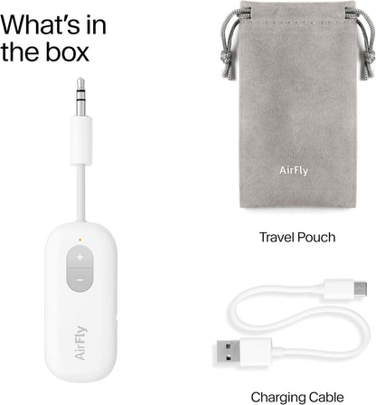 AirFly Pro 2 Deluxe – Bluetooth Adapter for Airplane, Pair 2 AirPods or Wireless Headphones – 3.5mm AUX Bluetooth Transmitter/Receiver for Cars, Boats, Treadmills, TVs – Airplane Travel Essentials