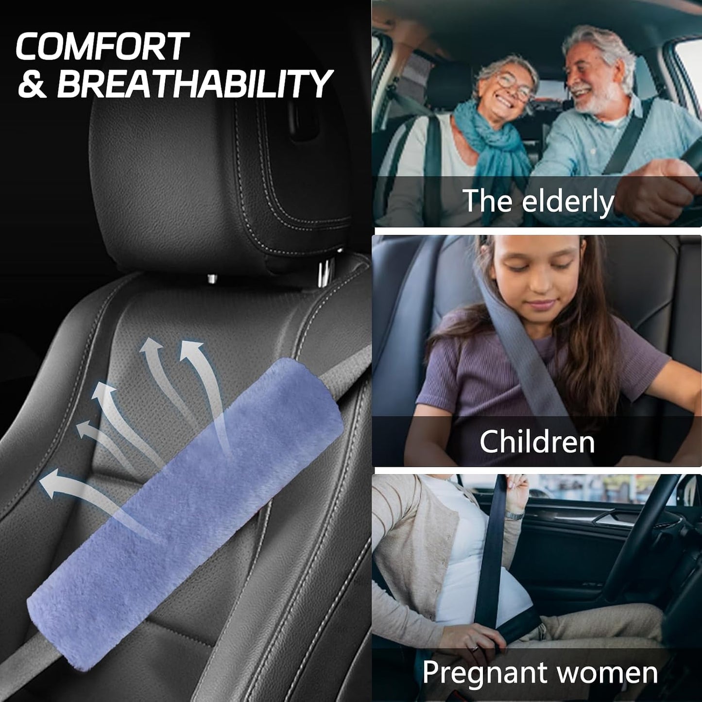 wuyaoyao 2PCS Car Seat Belt Pads Shoulder Cover, Soft Plush Auto Seat Belt Pad for Protecting Neck and Shoulder, Universal Car Shoulder Strap Cushion Protector for Adults Kids Women Men (Blue Gray)