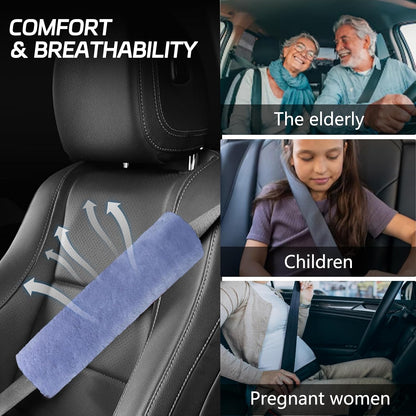 wuyaoyao 2PCS Car Seat Belt Pads Shoulder Cover, Soft Plush Auto Seat Belt Pad for Protecting Neck and Shoulder, Universal Car Shoulder Strap Cushion Protector for Adults Kids Women Men (Blue Gray)
