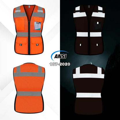 Reflective Vest for Women, Mesh Womens Safety Vest with 11 Pockets and Zipper, Hi Vis Neon Construction Work Vest for Lady Surveyors/Workers, Snugly-Fitted, ANSI Compliant (U-Yellow, S)
