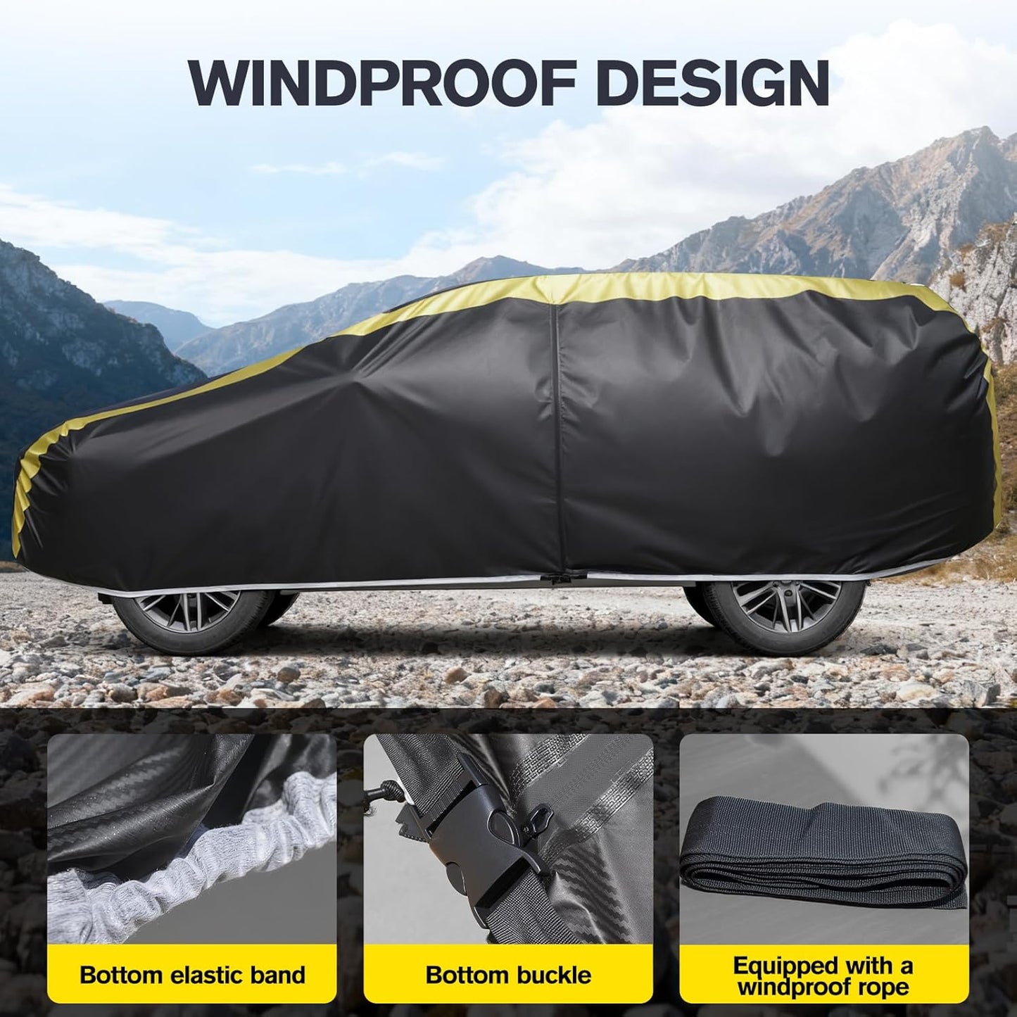 Car Cover Waterproof All Weather for Automobiles, 6 Layers Outdoor Full Exterior Cover Rain Sun UV Snowproof Protection with Zipper Cotton, Mirror Pocket for Sedan (190-195 inch)