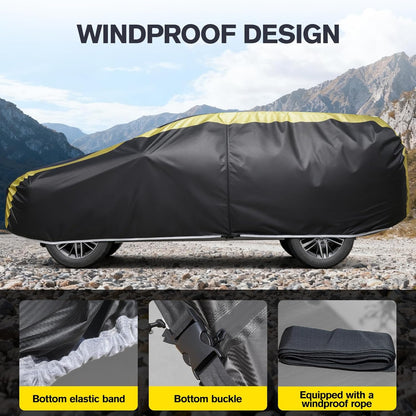 Car Cover Waterproof All Weather for Automobiles, 6 Layers Outdoor Full Exterior Cover Rain Sun UV Snowproof Protection with Zipper Cotton, Mirror Pocket for Sedan (190-195 inch)
