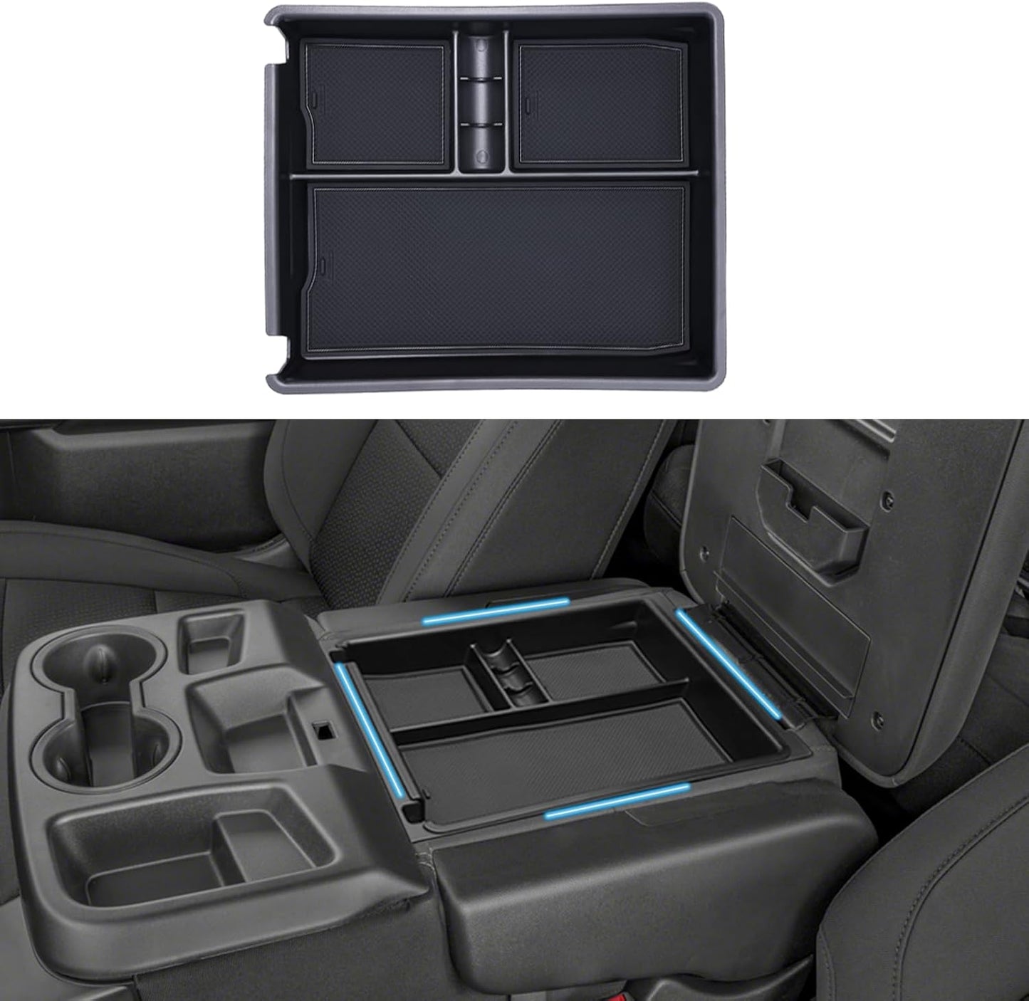 JKCOVER Center Console Hanging Organizer Box Compatible with 2019-2026 Chevy Silverado/GMC Sierra 1500 and 2020-2026 Chevrolet Silverado/Sierra 2500HD 3500HD Accessories(Split-Bench Folding Seat Only)