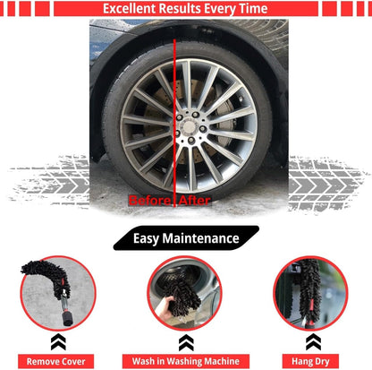 Woollywormit Wheel Cleaning Brush Car Detailing Kit - Rim Brush, Lug Nuts and Wheel Cleaner Brush Car Wash Kit -Tire Brushes for Cleaning Rims - Car Cleaning Supplies and Rim Cleaner Brush Set