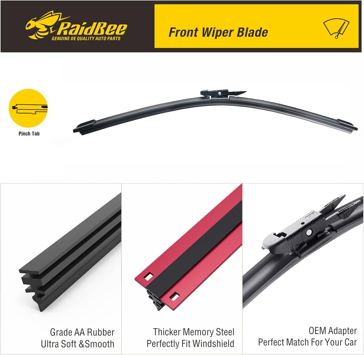 Raidbee® 26"+26" Windshield Wiper Blades Replacement for Ford Fusion 2013 2014 2015 2016 2017 2018 2019 2020 Genuine OEM Quality 2 Pack - Colors B