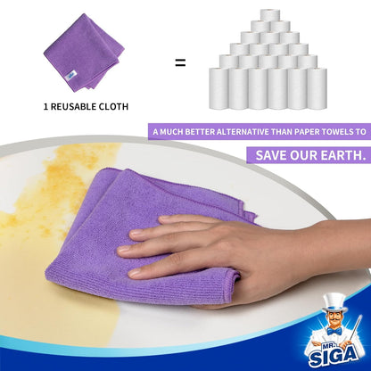 MR.SIGA Microfiber Cleaning Cloth, All-Purpose Microfiber Towels, Streak Free Cleaning Rags, Pack of 12, Grey, Size 32 x 32 cm(12.6 x 12.6 inch)