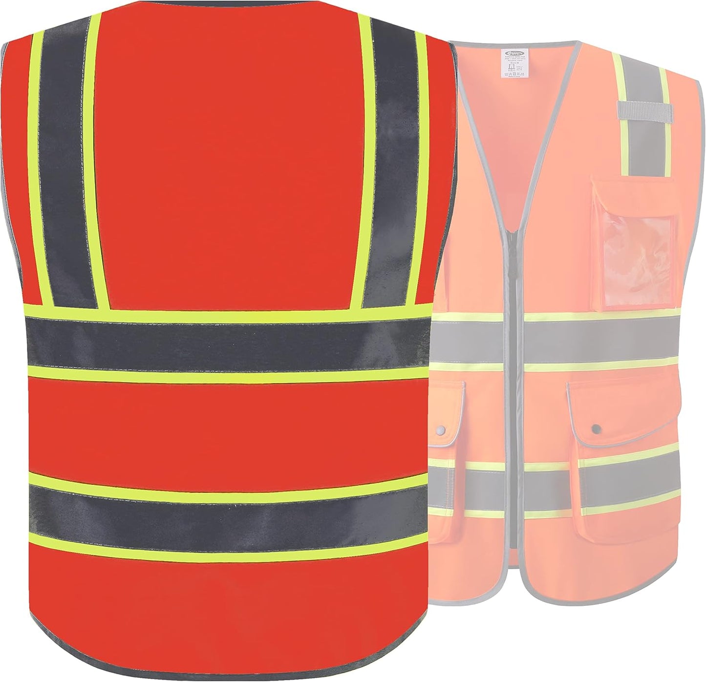 JKSafety 9 Pockets Class 2 High Visibility Zipper Front Safety Vest With Reflective Strips,Meets ANSI/ISEA Standard (Large, 150-Yellow) - Colors B