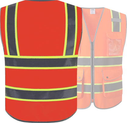 JKSafety 9 Pockets Class 2 High Visibility Zipper Front Safety Vest With Reflective Strips,Meets ANSI/ISEA Standard (Large, 150-Yellow) - Colors B