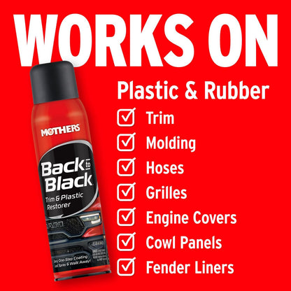Mothers Back-to-Black Trim & Plastic Restorer, 10 oz. Aerosol — Removes Oxidation, Dirt & Wax Residue – Restores Faded Trim & Provides Long-Lasting Protection (06110)