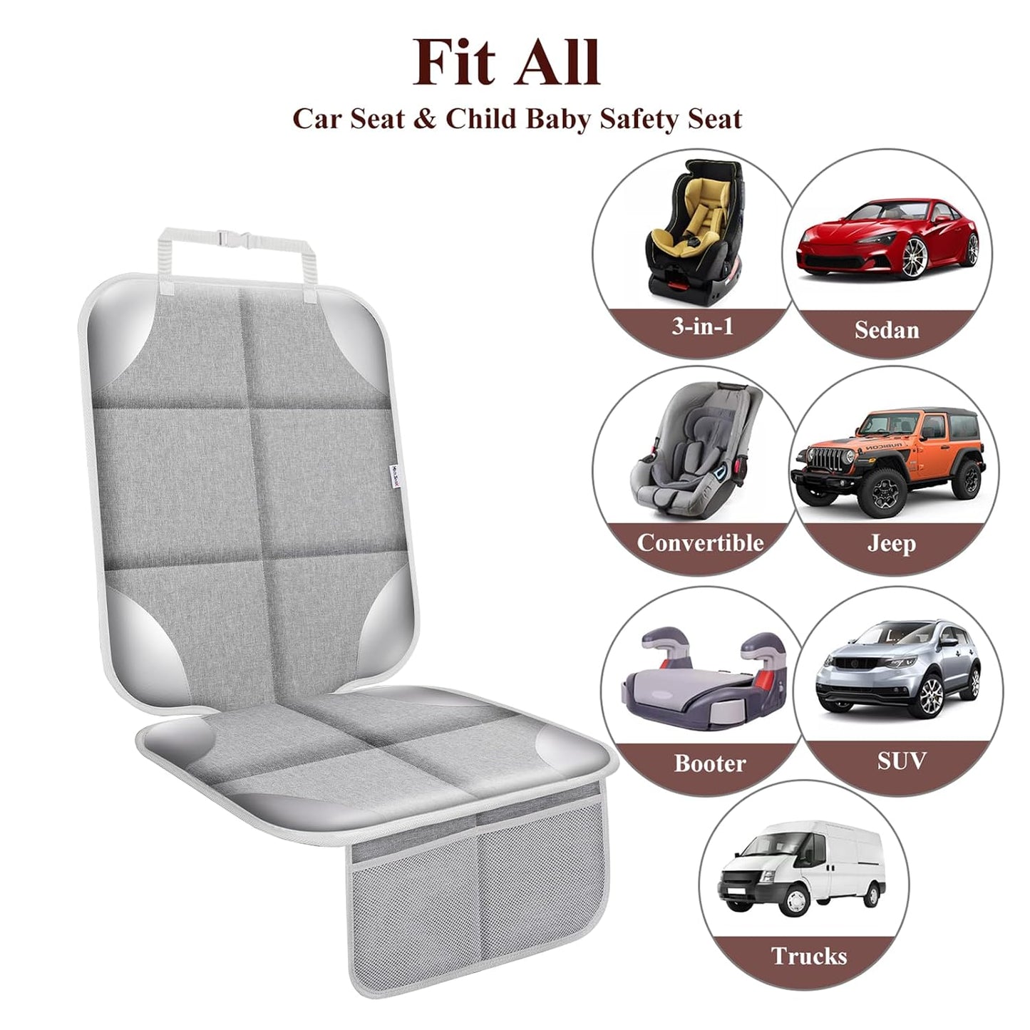 Meolsaek Car Seat Protector for Child Car Seat, Durable 600D Fabric Waterproof Car Seat Cover with Thick Pad Non-Slip Backing，No Imprints (Black 2pcs)