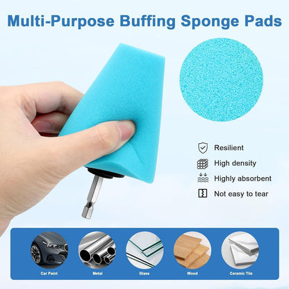 Linkstyle 5PCS Drill Polishing Ball Set, Car Wheel Polisher Sponge Pad Kit with Long Extension Pole & Cleaning Brush, Buffing Ball for 1/4" Hex Drill, Car Rim and Metal Surface Polishing Tool