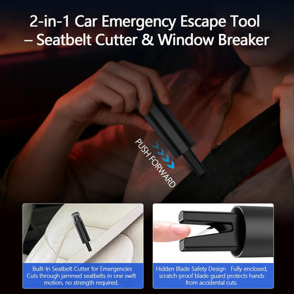 3-Pack Car Window Breaker and Seatbelt Cutter, Spring-Loaded Emergency Escape Tool, Glass Breaker for Underwater Use, 4 Car Door Shock Pads Included