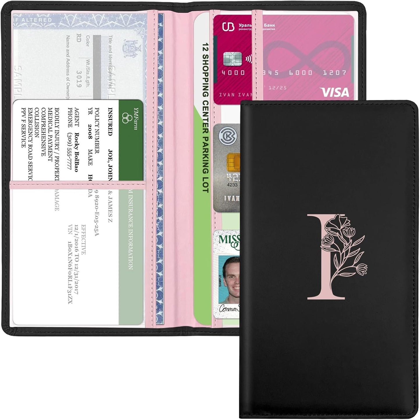 Letter Car Registration and Insurance Holder, with Magnetic Closure for License, Cards and Documents,Vehicle Glove Box Car Organizer, Interior Car Accessories for Women Men (M)