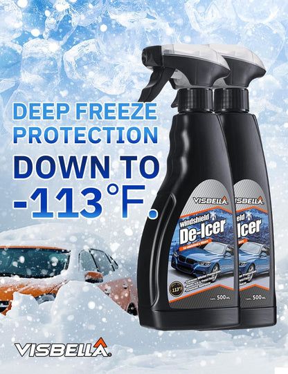 Visbella De-Icer Spray for Windshield & Wipers Extreme Winter Protection Melts Ice & Frost Fast Prevents Refreeze (-113℉, 16.9 Fl.Oz.)