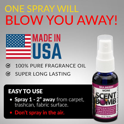 Scent Bomb Air Freshener Spray, Long-Lasting Odor Eliminator - Effective Deodorizer for Home & Car, Fresh Room Spray for Kitchen, Bathroom & Smell Neutralizer - 1 oz Pack of 4, Black Cherry Scent