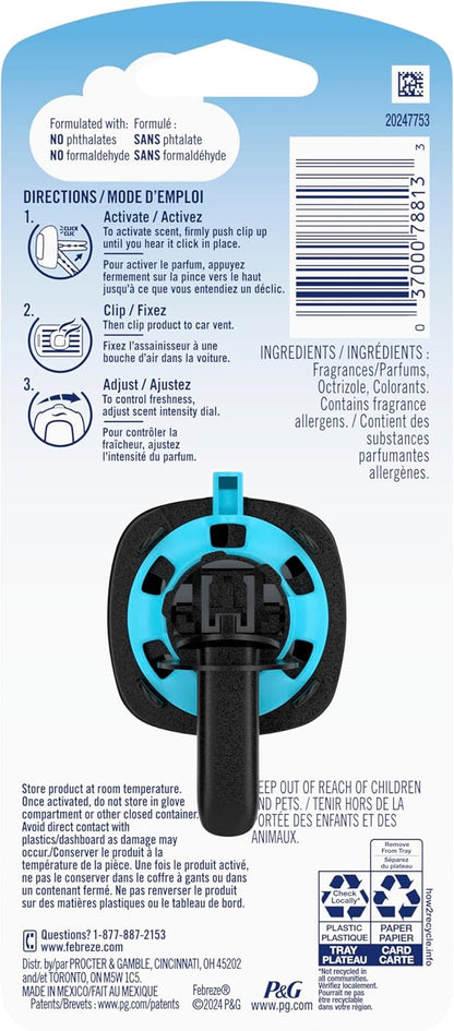 Febreze Car Air Freshener Vent Clip Platinum Ice Scent, .07 oz. Car Vent Clip, Pack of 4