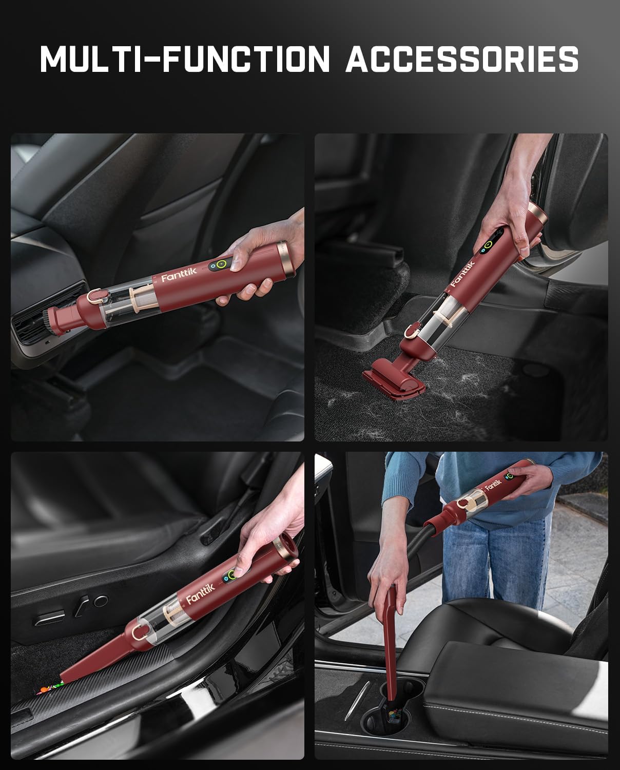 Fanttik Slim V10 APEX Cordless Car Vacuum, 4-in-1 Portable Mini Handheld Vac, 19kPa Suction Power, Upgraded Smart Digital Display, 2 Suction Modes for Small Jobs, Car, Office Desk, Keyboards (Black)