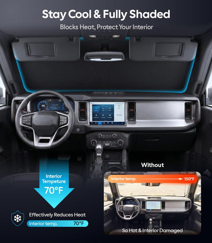 Wigoo Tesla New Model Y Accessories Windshield Sunshade [OEM Design, 100% Sun Blockage] Foldable Heat Insulation Sunshade with Storage Bag, for Model Y 2020~2026 (Juniper), Silver Coating - Colors B