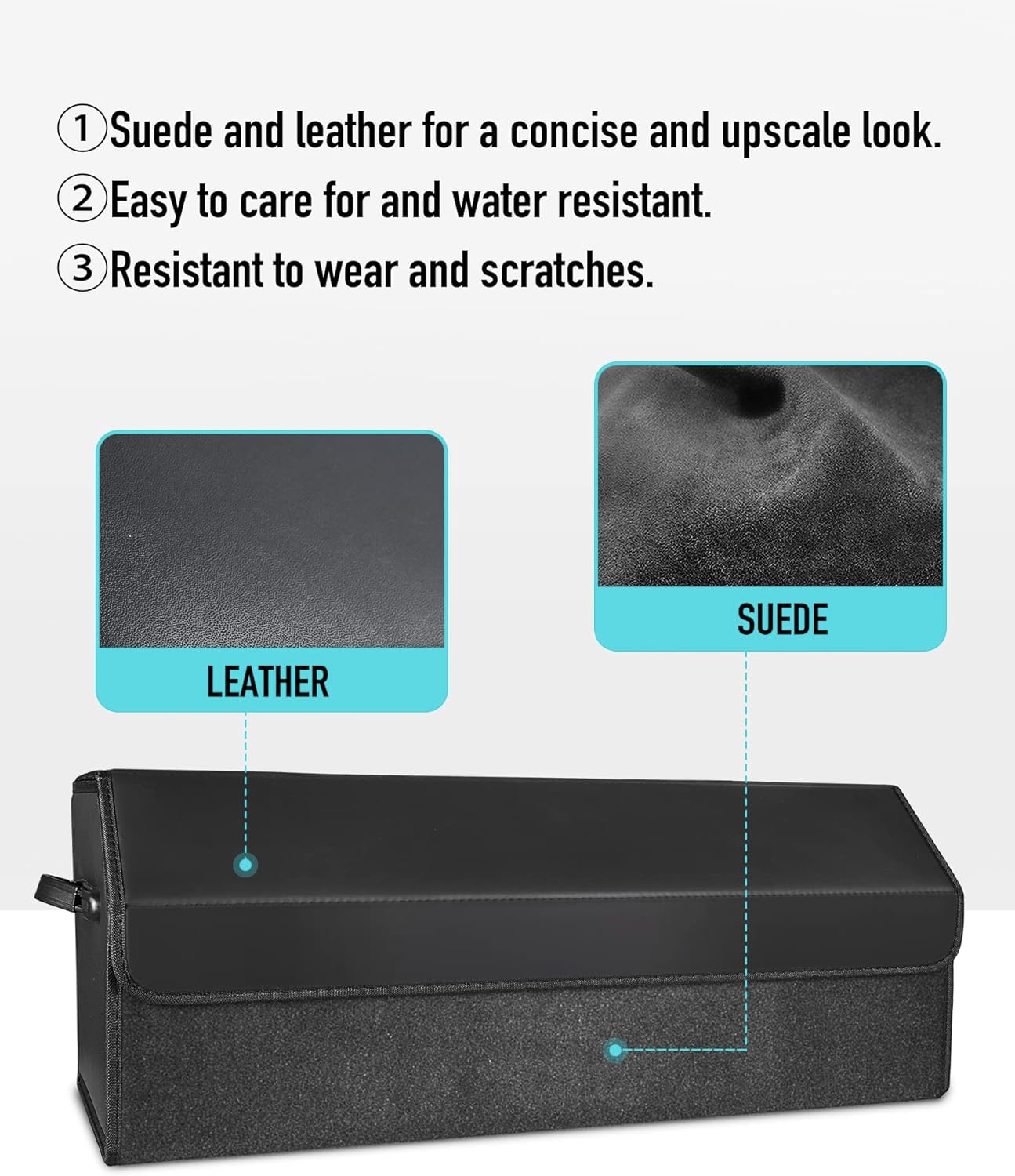 Fyzeoty Car Organizers for Trunk for Suv Sedan, Leather Storage Box,Magnetic Lid,Collapsible and Adjustable,16.5 inches