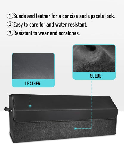 Fyzeoty Car Organizers for Trunk for Suv Sedan, Leather Storage Box,Magnetic Lid,Collapsible and Adjustable,16.5 inches