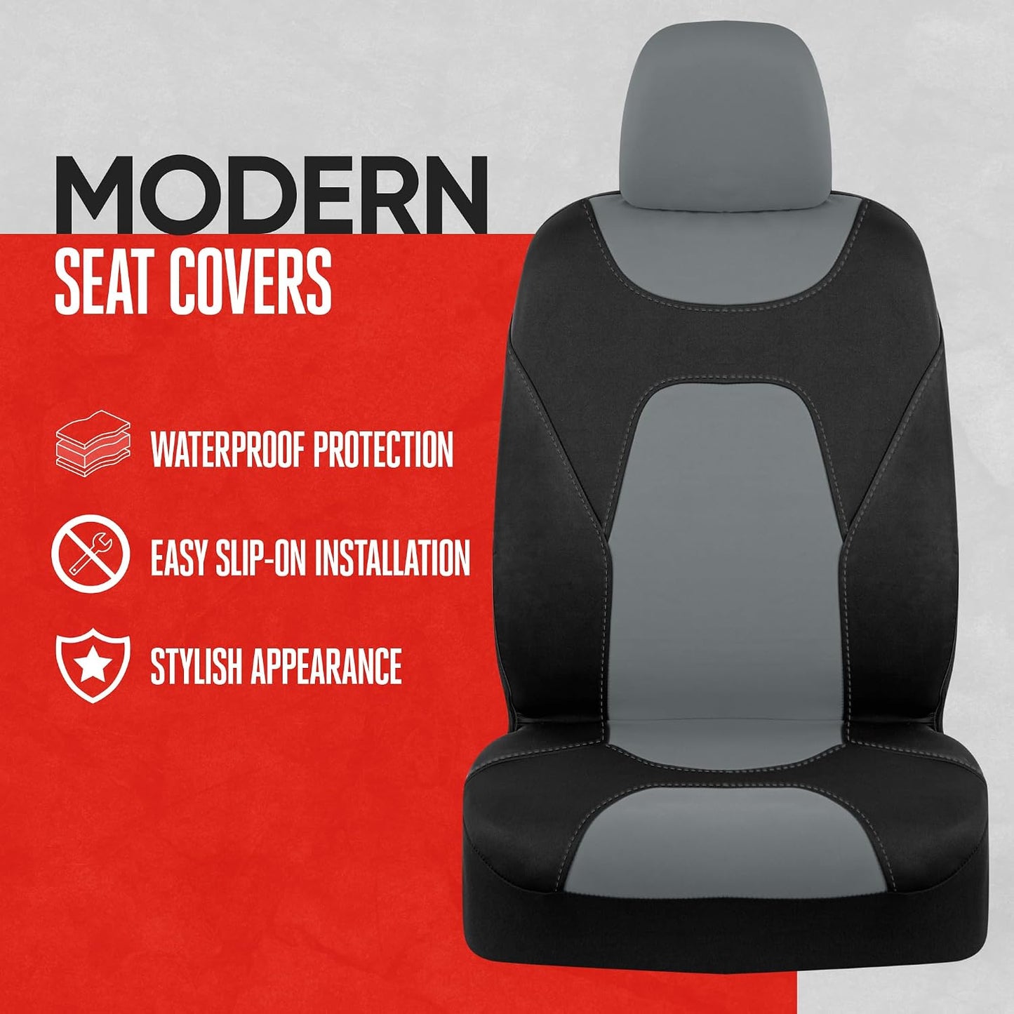 Motor Trend AquaShield Waterproof Front Seat Covers, Black Seat Covers for Cars – Neoprene Front Car Seats Cover, SUV Seat Covers Protector - Car Interior Cover for Auto, Trucks, & Dog Owners
