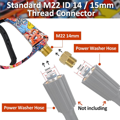 BEAR FORCE Pressure Washer Spray Gun Power Washer Short Gun with M22-ID14mm & Foam Cannon Foam Gun with 5 Nozzles Tips #035 & 3/8'' Quick Connector Swivel, Additional Orifice Nozzle 1.10mm Car Washing