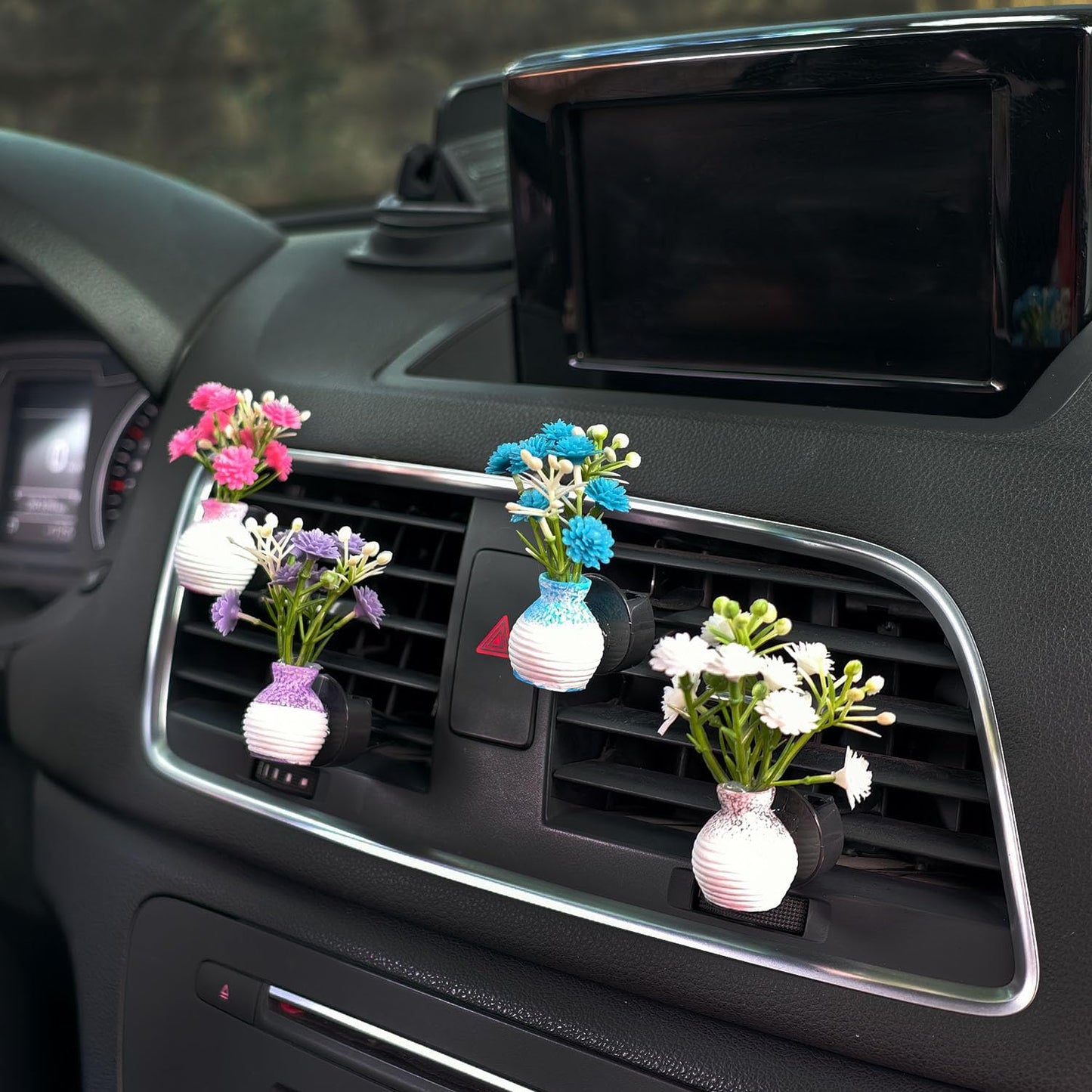 Set of 4 Cute Flower Bouquet Car Air Freshener Vent Clips, Mini Artificial Flowers for Car Air Vent Decoration, Auto Interior Dashboard Ornament Accessories