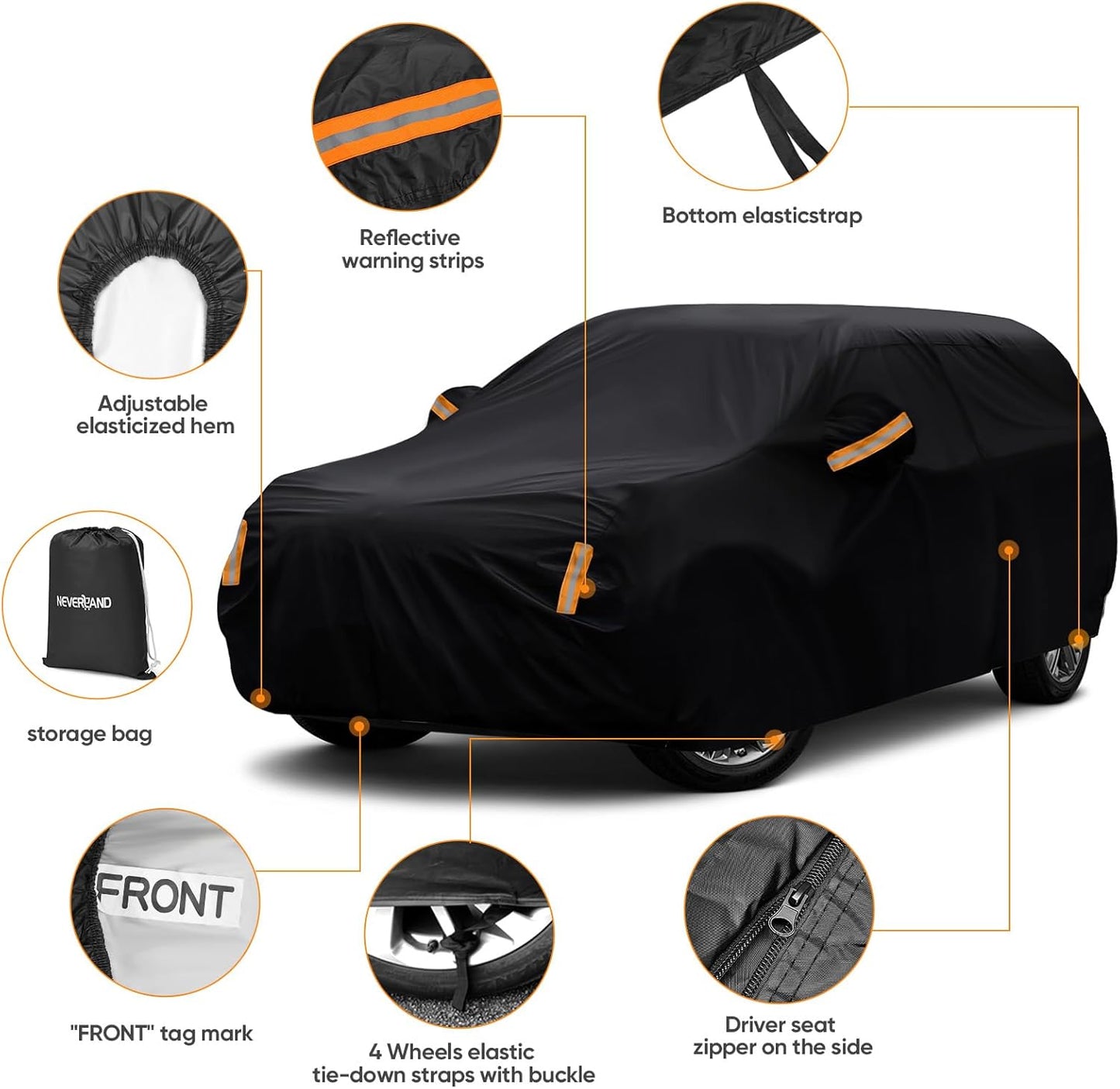 NEVERLAND Sedan Car Cover Waterproof Heavy Duty All Weather Protection Snow Anti-UV Windproof Outdoor Full Car Cover Fit for Automobiles BMW/Mercedes-Benz/Honda（for Car Size:183''L x 70''W x 59''H）