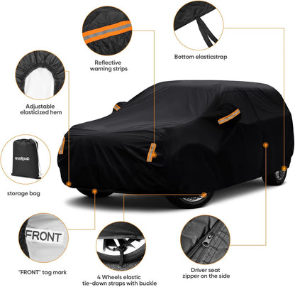 NEVERLAND Sedan Car Cover Waterproof Heavy Duty All Weather Protection Snow Anti-UV Windproof Outdoor Full Car Cover Fit for Automobiles BMW/Mercedes-Benz/Honda（for Car Size:183''L x 70''W x 59''H）