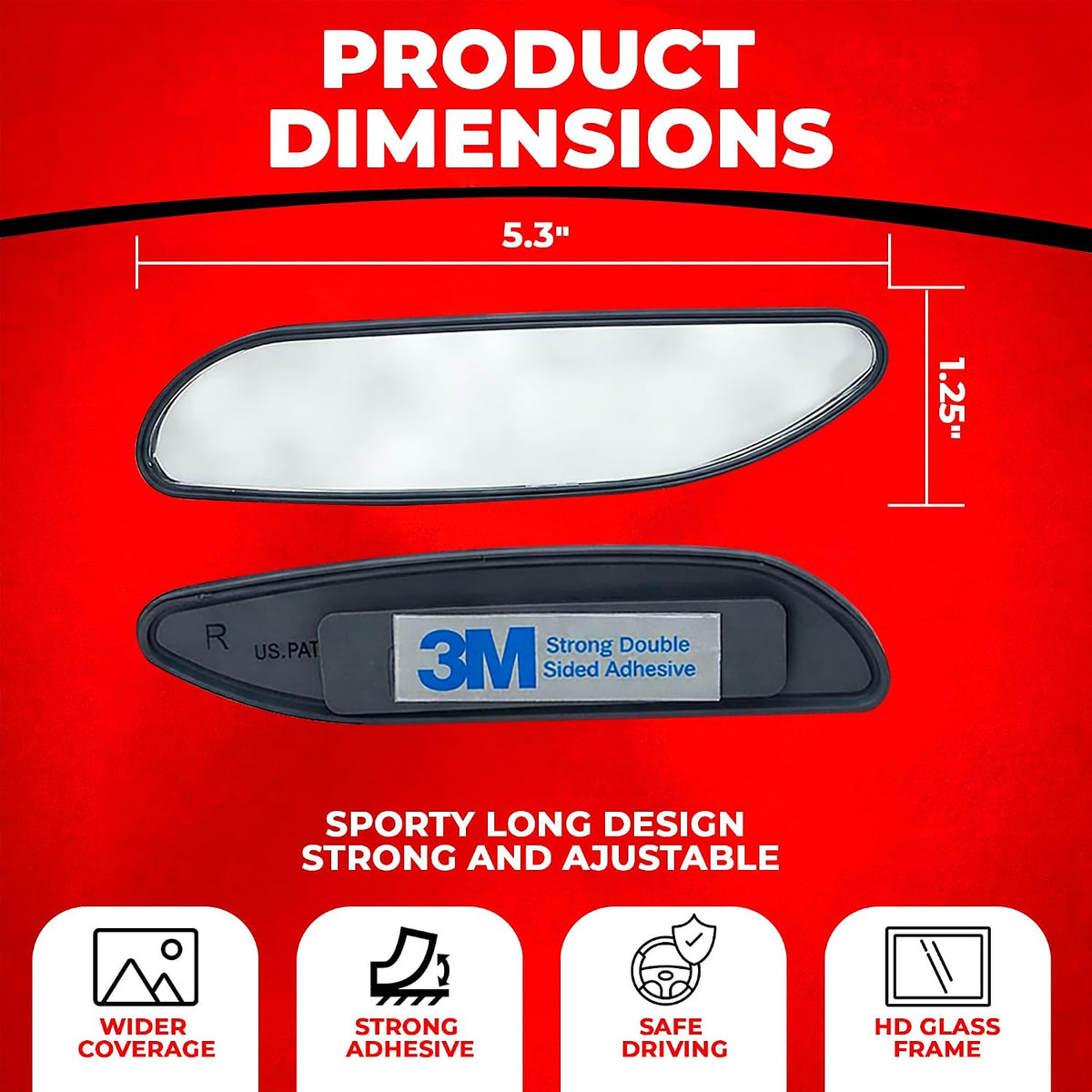 Utopicar Long Blind Spot Car Mirror Aesthetic Convex Mirrors 5.3” x 1.3” - Side Mirror Engineered Design - Up & Down Adjustable - Blind Spot Rear View Mirrors for Car (2-Pack)