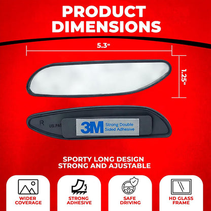 Utopicar Long Blind Spot Car Mirror Aesthetic Convex Mirrors 5.3” x 1.3” - Side Mirror Engineered Design - Up & Down Adjustable - Blind Spot Rear View Mirrors for Car (2-Pack)