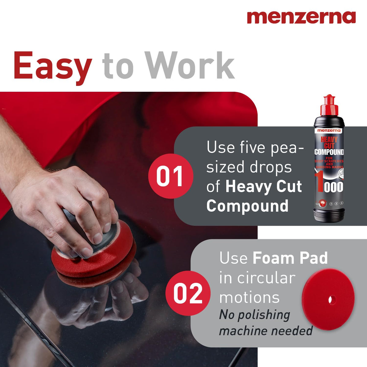 menzerna Polishing Set 8oz – HCC1000, MCC2500 & 3800 | 3-Step System for Scratch Removal, Swirl Elimination & Mirror-Like Finish