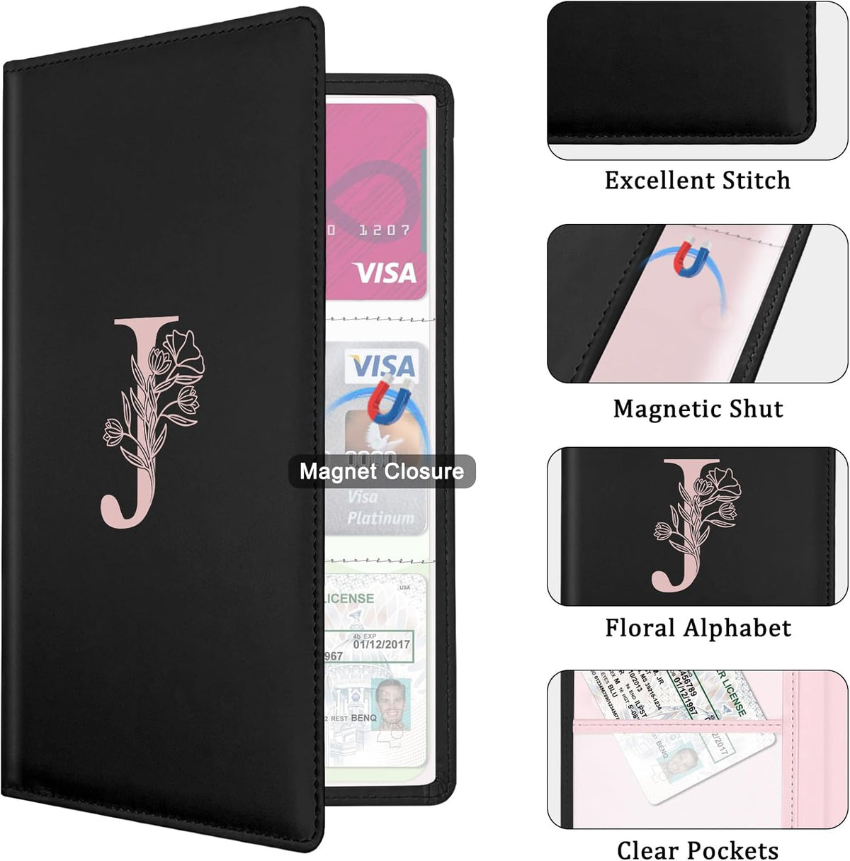 Letter Car Registration and Insurance Holder, with Magnetic Closure for License, Cards and Documents,Vehicle Glove Box Car Organizer, Interior Car Accessories for Women Men (M)