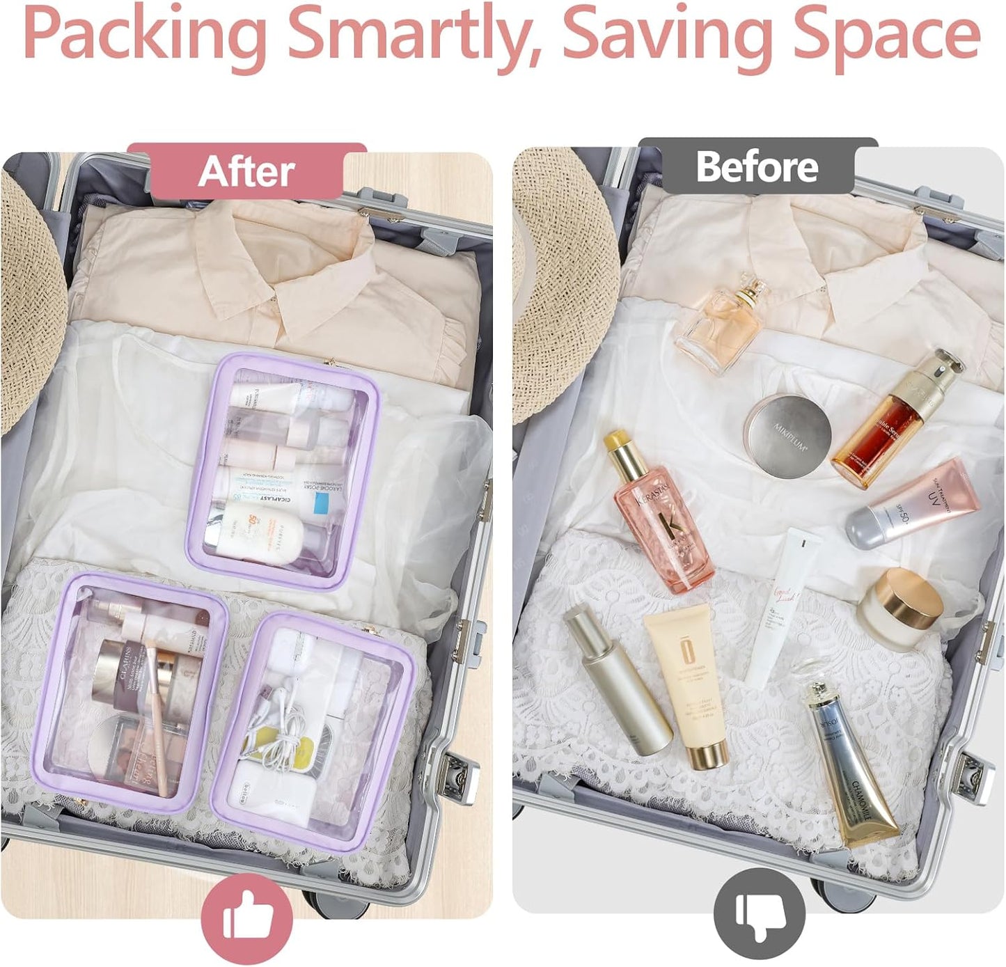 PACKISM Clear Makeup Bag - TSA Approved Toiletry Bag for Carry-on & Checked Luggage, Water Resistant Car Storage Organizer with Reinforced Seams