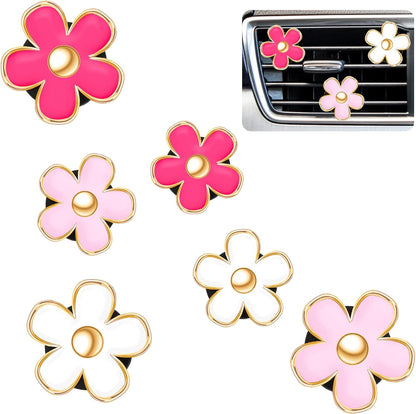 Frienda 6 Pcs Daisy Flower Air Vent Clip Accessories Air Conditioning Outlet Clip Car Air Freshener Dashboard Accessories Charm Car Inter Decor(3 cm, 3.3 cm,White)