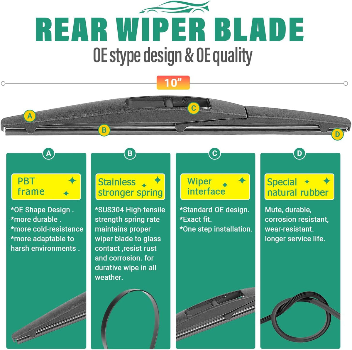 26" 16" 12" Windshield Wiper Blades Replacement for Toyota RAV4 2019 2020 2021 2022 2023 2024 2025 RAV 4 / Mazda 5 2006-2015 Premium All Weather Front Rear Wipers Set - OEM Quality (Pack of 3) - Colors D