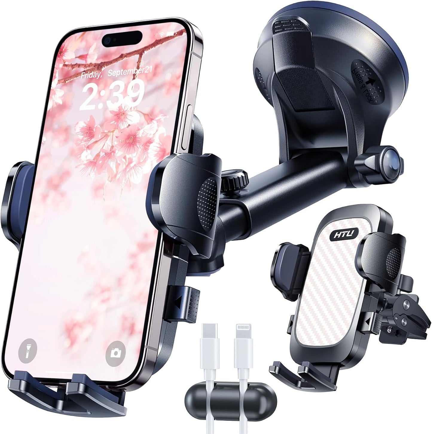 2026 Ultimate Best【True Military-Grade & Safety Cert】Car Phone Holder HTU【Upgraded 360 Rotation & 100+LBS Strongest Suction】5-in-1 Truck Windshield Dashboard Vent Mount Stand for iPhone Android, Black