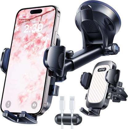 2026 Ultimate Best【True Military-Grade & Safety Cert】Car Phone Holder HTU【Upgraded 360 Rotation & 100+LBS Strongest Suction】5-in-1 Truck Windshield Dashboard Vent Mount Stand for iPhone Android, Black