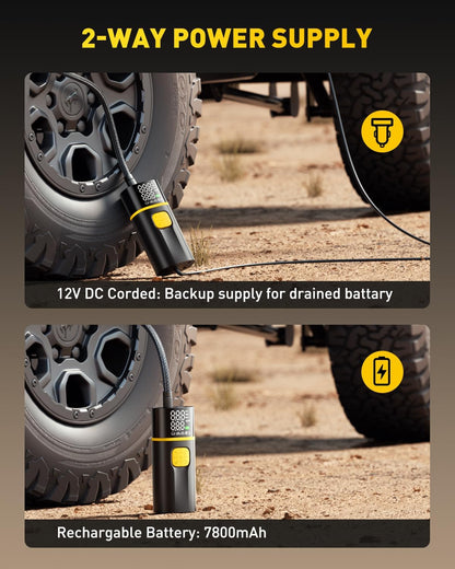 AUXITO Tire Inflator Portable Air Compressor - 150PSI Bike Pump 1Min Fast Inflate with Tire Pressure Gauge, 5200 mAh, LED Light, Car Accessories Air Pump for Auto, Moto, Bike Car Gifts for Men