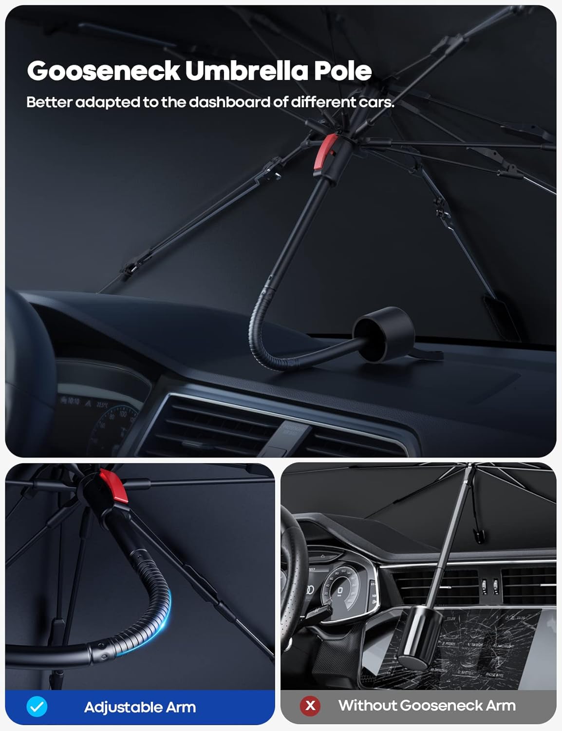 Lamicall Car Windshield Sunshade Umbrella - Foldable Car Windshield Sun Shade Cover, 5 Layers UV Block Coating, 52"x31" Front Window Heat Insulation Protection, for Auto Sedan, SUV Windshield
