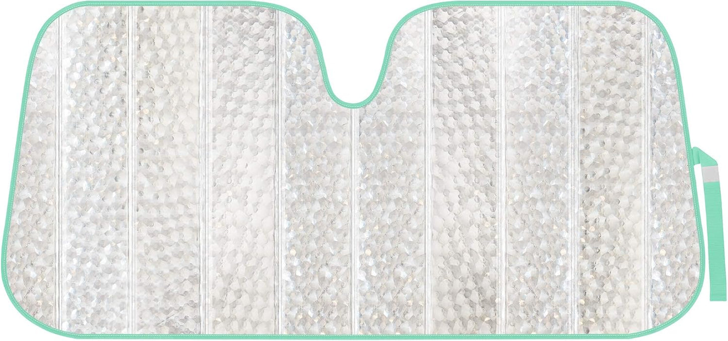 Iridescent Matte White Front Windshield Sunshade-Accordion Folding Auto Shade for Car Truck SUV-Blocks UV Rays Sun Visor Protector-Keeps Your Vehicle Cool- 58 x 27 in