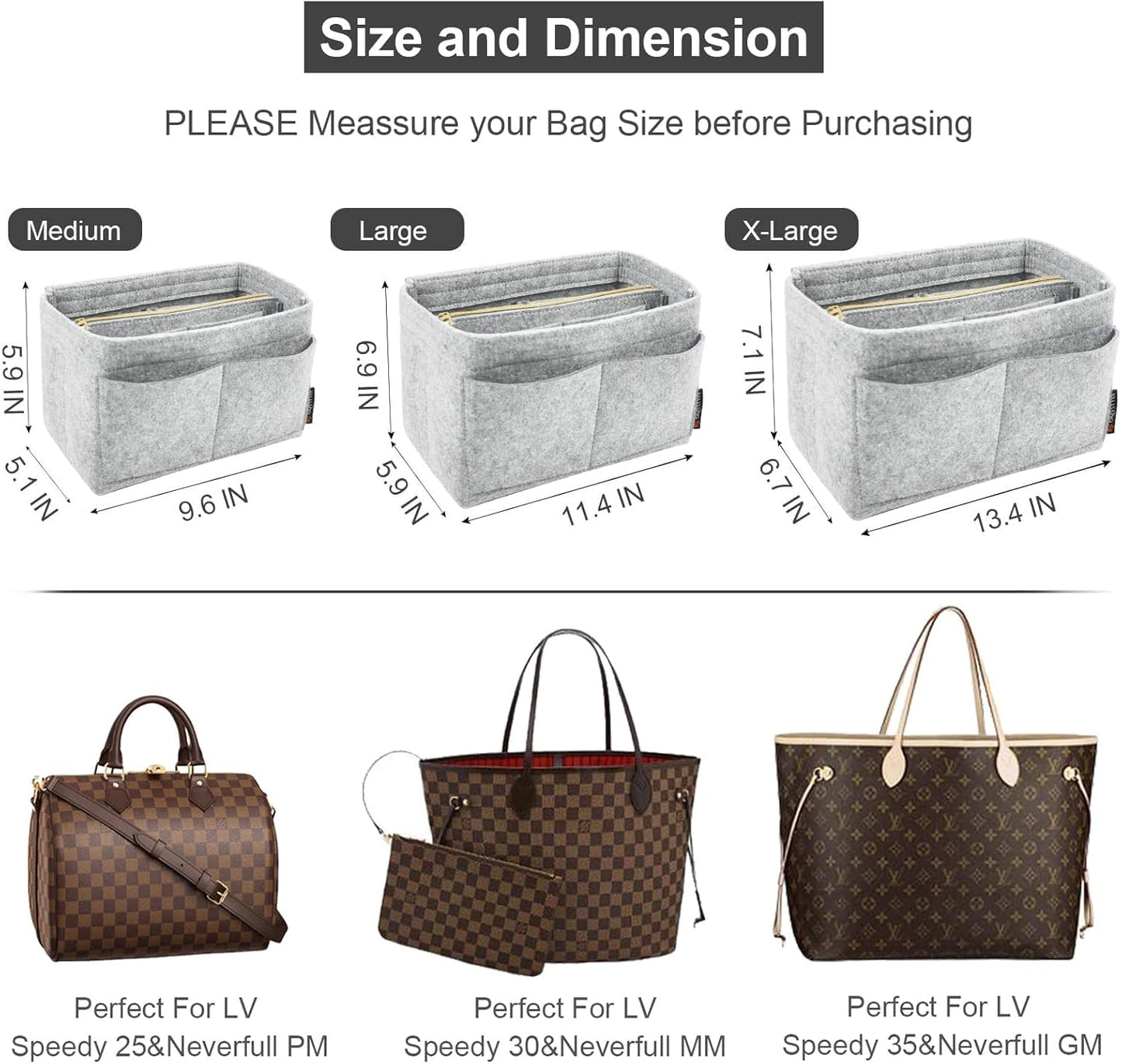 OMYSTYLE Purse Organizer Insert, Felt Tote Bag Organizer Insert with 5 Sizes, Handbag Dividers for Inside Purse, Compatible with Longchamp, Neverful, Speedy and More